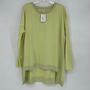 Fantastic Fawn Lime Green High Low Long Sleeve Top Womens Large NEW